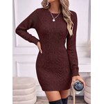 Caracilia Womens Cable Knit Sweater Dress Long Sleeve Fall Winter Dress Medium Wine Red 3