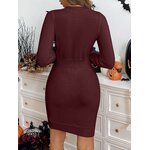 Caracilia Womens Cable Knit Sweater Dress Long Sleeve Fall Winter Dress Medium Wine Red 5