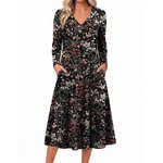 Zeagoo Dresses for Womens Long Sleeve Midi Dress Fall Casual A Line Dress Large Floral