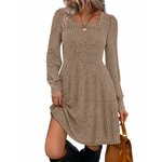 Sampeel Womens Square Neck Long Sleeve Fall Dresses Casual Babydoll Sweater Dress Medium Khaki