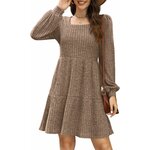 Sampeel Womens Square Neck Long Sleeve Fall Dresses Casual Babydoll Sweater Dress Medium Khaki 3