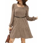 Sampeel Womens Square Neck Long Sleeve Fall Dresses Casual Babydoll Sweater Dress Medium Khaki 4