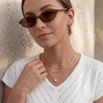 WomenGifts Layered Gold Necklaces for Women, 14K Gold Sterling Silver Plated Dainty Pendant Necklace Set Non Tarnish, Chunk 4