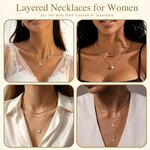 WomenGifts Layered Gold Necklaces for Women, 14K Gold Sterling Silver Plated Dainty Pendant Necklace Set Non Tarnish, Chunk 5