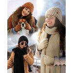FURTALK Winter Beanie Hat Touchscreen Gloves Scarf Headband Set 4 in 1 Gift Pure Beige 3
