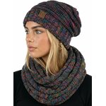 Funky Junque Chunky Knit Oversized Beanie and Infinity Scarf Set for Women Kaleidoscope - 4 Tone Mix - Black, Purple, Orange,