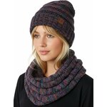 Funky Junque Chunky Knit Oversized Beanie and Infinity Scarf Set for Women Kaleidoscope - 4 Tone Mix - Black, Purple, Orang 3