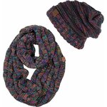 Funky Junque Chunky Knit Oversized Beanie and Infinity Scarf Set for Women Kaleidoscope - 4 Tone Mix - Black, Purple, Orang 5