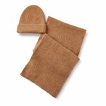 Amazon Essentials Unisex Adults' Faux Mohair Scarf Hat Set for Women and Men One Size Camel Heather