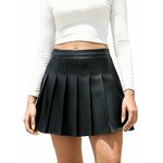 Black pleated faux leather mini skirt with high waist