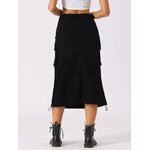Cargo midi denim skirt front view with flap pockets