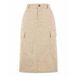 Khaki corduroy cargo midi skirt with high waist