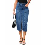 Medium blue denim midi skirt with front slit