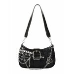 Black Y2K mini hobo bag with star embroidery and chain strap