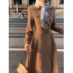 IDEALSANXUN Womens Long Wool Coat Fall Winter Double Breasted Trench Coat Peacoat Jackets Medium Dark Khaki 2