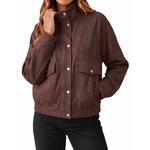 luvamia Faux Suede Jackets for Women Stand Collar Zip Up Bomber Jacket Coat Medium Chocolate Brown