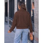 luvamia Faux Suede Jackets for Women Stand Collar Zip Up Bomber Jacket Coat Medium Chocolate Brown 3