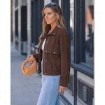 luvamia Faux Suede Jackets for Women Stand Collar Zip Up Bomber Jacket Coat Medium Chocolate Brown 4