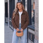 luvamia Faux Suede Jackets for Women Stand Collar Zip Up Bomber Jacket Coat Medium Chocolate Brown 6