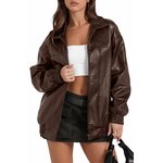 Sampeel Leather Jacket Women Faux Oversized Motorcycle Bomber Coats 2026 Fall Fashion Outfits Winter Clothes Medium A-brown