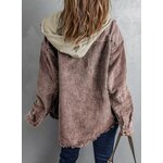 Dokotoo Womens 2025 Fall Corduroy Shacket Jacket Long Sleeve Button Down Color Block Hooded Coat with Pockets Large Brown 3 2