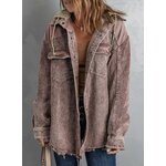 Dokotoo Womens 2025 Fall Corduroy Shacket Jacket Long Sleeve Button Down Color Block Hooded Coat with Pockets Large Brown 3 4