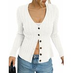 EasyGala Womens Cable Knit Cardigan Sweaters Chunky Button Down Shirts Medium White