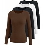 AUTOMET 4 Pack Womens Ribbed Long Sleeve Basic Top Soft Stretch Shirts Medium White,black,chocolate Brown,black 3