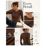 AUTOMET 4 Pack Womens Ribbed Long Sleeve Basic Top Soft Stretch Shirts Medium White,black,chocolate Brown,black 6