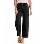 Astylish Womens High Waisted Jeans Stretchy Wide Straight Leg Loose Trendy Split Seam Cropped Denim Pants 14 Black