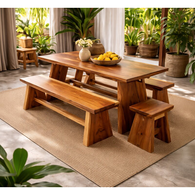 Ensemble Repas Suar Massif - Table & Bancs Artisanaux