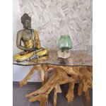 Vase design verre et racine en teck