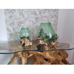 Vase design verre et racine en teck 2