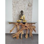 Console en Racine de Teck avec Plateau en Verre
