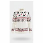 Gebroken witte kersttrui met col en rood-zwarte Scandinavische motieven
