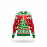 Rood-groene kersttrui Kerstboom met sterren, sneeuwvlokken en ledlampjes