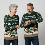 Vrienden in foute kersttrui met lichtjes De Kerstman komt eraan