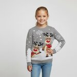 Meisje in grijze kinderkersttrui met Rudolph het rendier