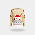 Beige kersttrui Nooit zonder koekje met gemberkoekmannetjes, sneeuwvlokken en Kerstman