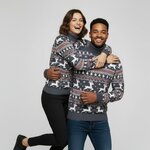 Vrienden in grijze kersttrui met col en Scandinavische rendieren