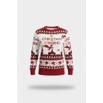 Rood-crème kersttrui met tekst Christmas is Coming, draken en kasteel in jacquard