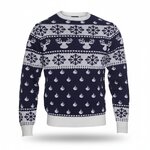 Blauwe kersttrui De Klassieker met wit jacquardmotief van rendieren
