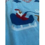 Close-up van de Kerstman en rendieren op de blauwe kersttrui Sledetocht