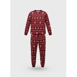 Rode tweedelige kerstpyjama Ho Ho Ho met Kerstman, kerstbomen en sneeuwvlokken