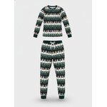 Bosgroene tweedelige kerstpyjama Betoverd bos met dennen, sneeuwvlokken en sneeuwpoppen