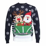 Foute kersttrui Roadtrip met Kerstman achter het stuur en Rudolph