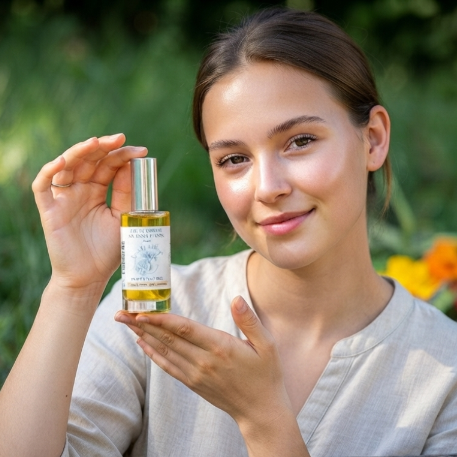 _Eau de  Parfum Floral présenté par une femme  900 900 Fiche Produit