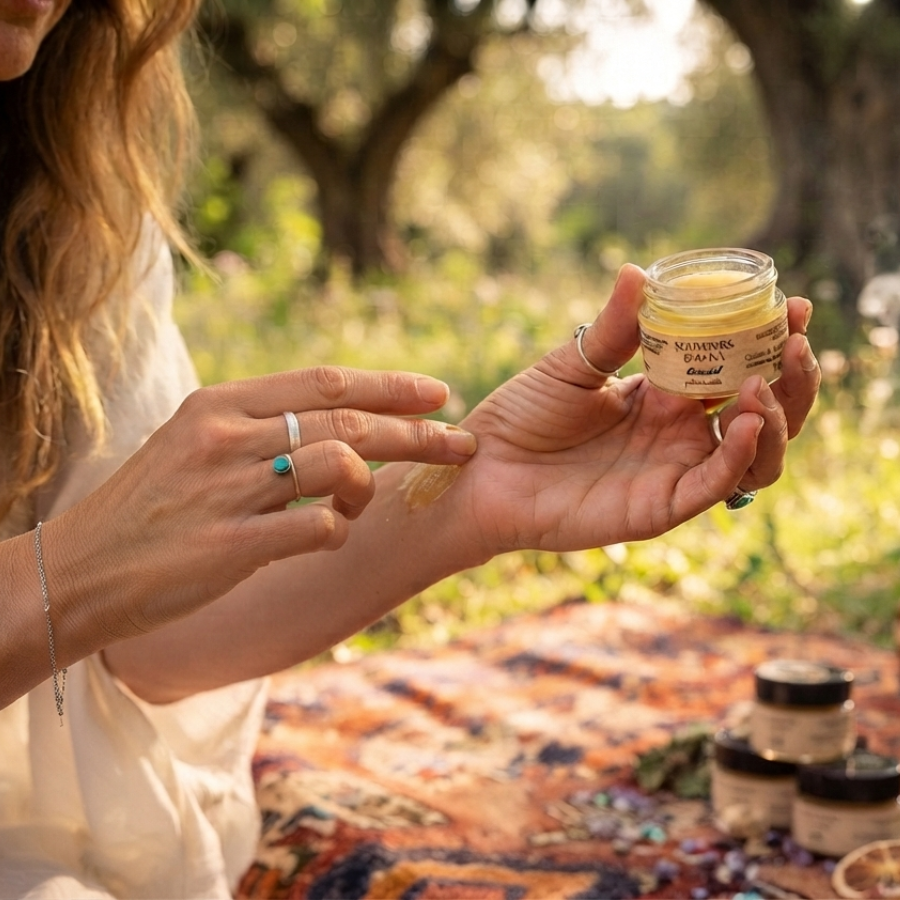 _Parfum solide Oriental  présenté par une femme  900 900 Fiche Produit
