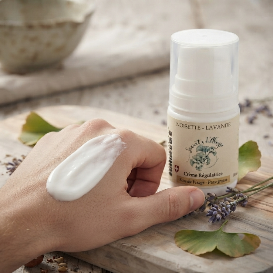 Crème Régulatrice  Noisette - Lavande  carré  Utilisation Secrets dAloyse