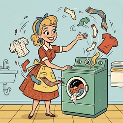 A housewife washing clothes